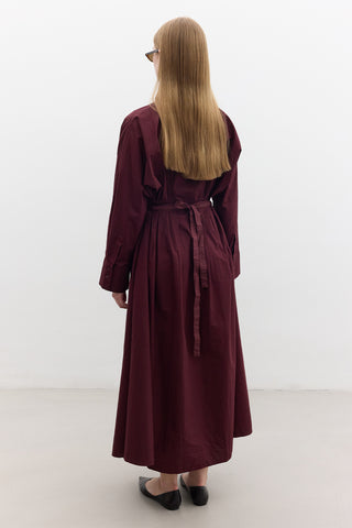 Pleated Detail Shirt Dress Burgundy