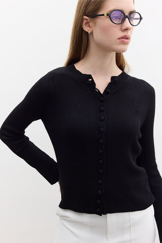 Small Button Knit Cardigan Black