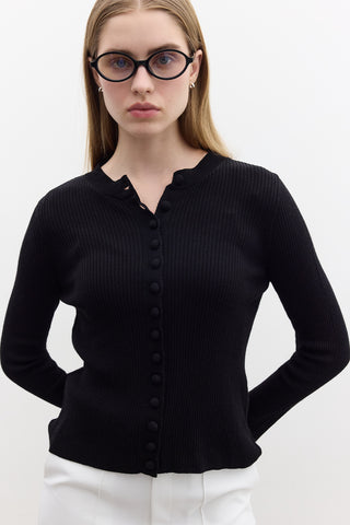 Small Button Knit Cardigan Black