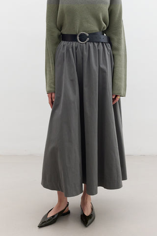 Katy Gabardine Shirred Skirt Khaki