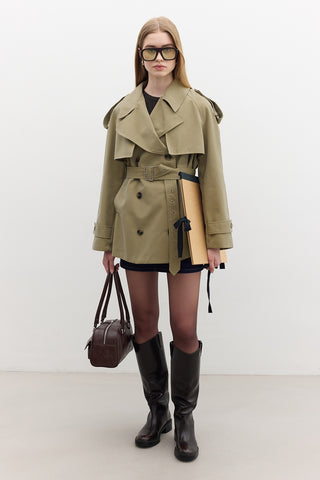 Double-Breasted Cropped Trench Coat Green