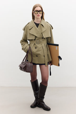 Double-Breasted Cropped Trench Coat Green