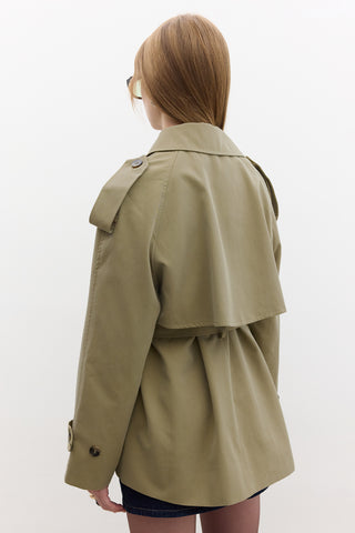 Double-Breasted Cropped Trench Coat Green