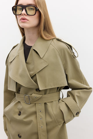 Double-Breasted Cropped Trench Coat Green