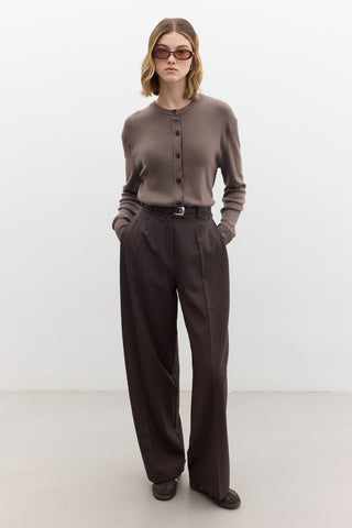 Dona Pleated Palazzo Trousers Dark Brown