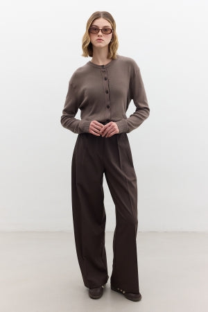 Dona Pleated Palazzo Trousers Dark Brown