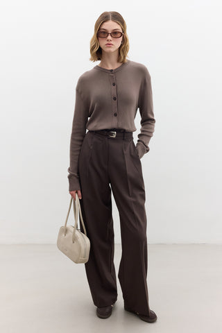 Dona Pleated Palazzo Trousers Dark Brown