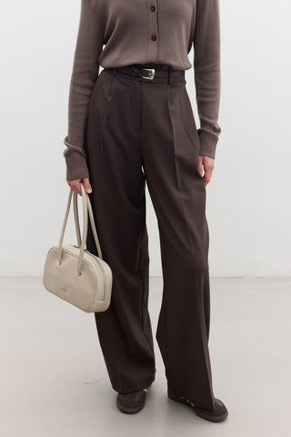 Dona Pleated Palazzo Trousers Dark Brown