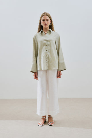 Linen Wide Cuff Shirt Green