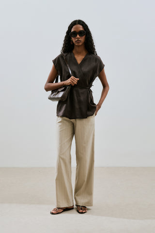 Sleeveless Linen Blouse Dark Brown