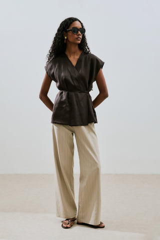 Sleeveless Linen Blouse Dark Brown