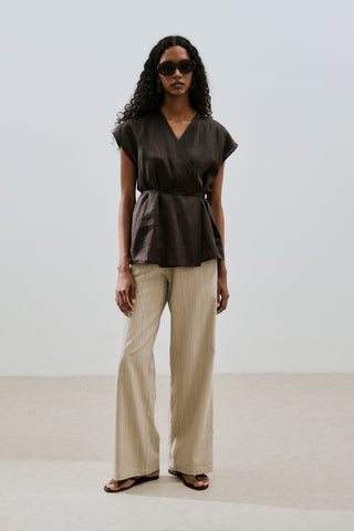 Sleeveless Linen Blouse Dark Brown