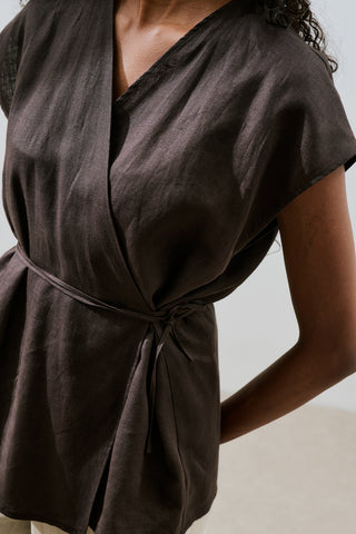 Sleeveless Linen Blouse Dark Brown