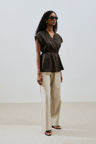 Sleeveless Linen Blouse Dark Brown