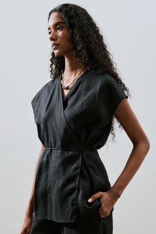 Sleeveless Linen Blouse Black