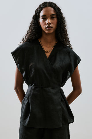 Sleeveless Linen Blouse Black