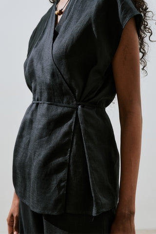 Sleeveless Linen Blouse Black