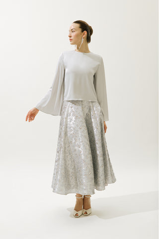 Satin Wide Sleeve Blouse Blue