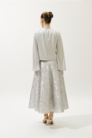 Satin Wide Sleeve Blouse Blue