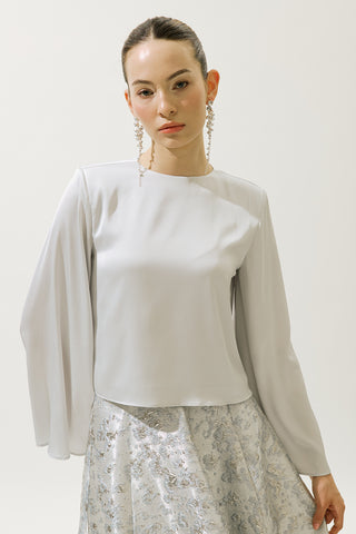 Satin Wide Sleeve Blouse Blue