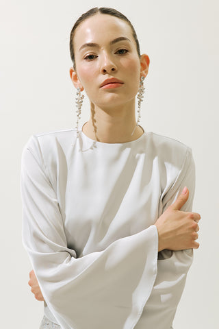 Satin Wide Sleeve Blouse Blue