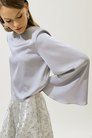 Satin Wide Sleeve Blouse Lilac