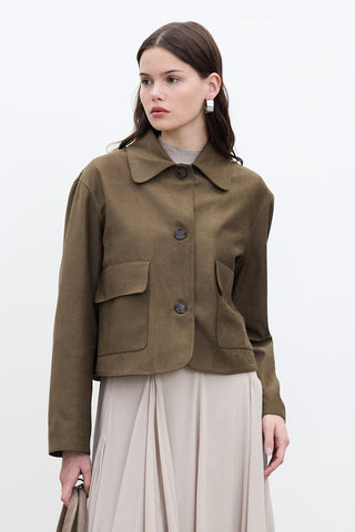 Faux Suede Short Jacket Khaki