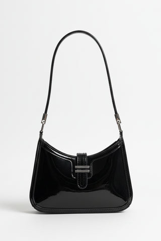 Patent Buckle Shoulder Bag Black