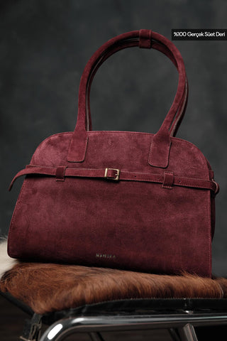 Belted Faux Leather Bag Burgundy