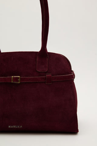 Belted Faux Leather Bag Burgundy