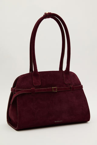 Belted Faux Leather Bag Burgundy