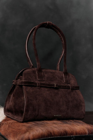 Belted Faux Leather Bag Brown