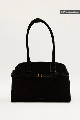 Belted Faux Leather Bag Black