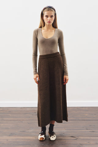 Knit Flared Skirt Brown
