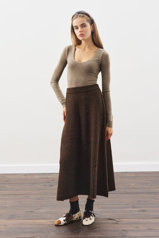Knit Flared Skirt Brown