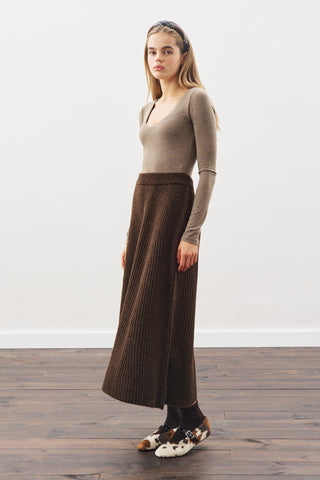 Knit Flared Skirt Brown