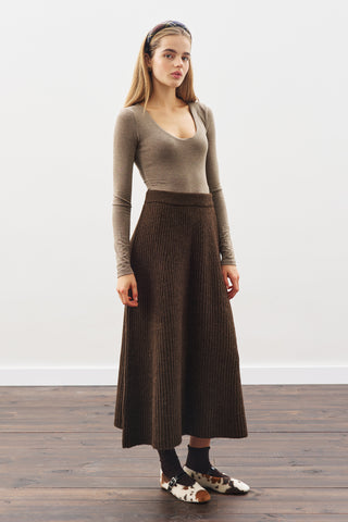 Knit Flared Skirt Brown
