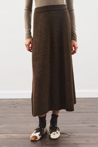 Knit Flared Skirt Brown