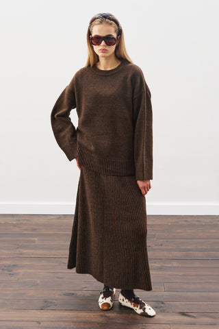 Knit Flared Skirt Brown