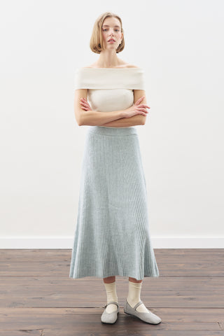 Knit Flared Skirt Blue