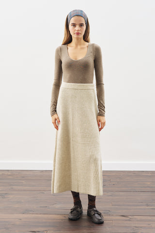 Knit Flared Skirt Beıge