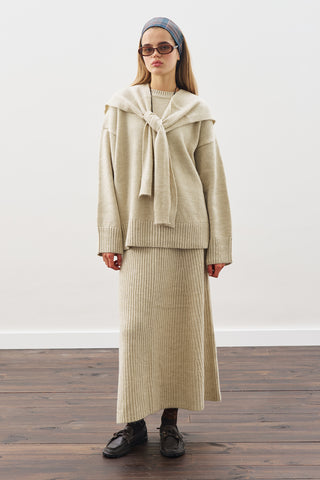 Knit Flared Skirt Beıge