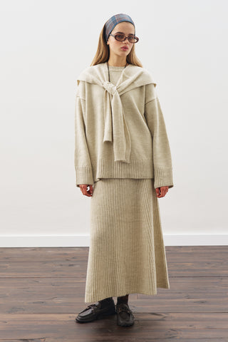 Knit Flared Skirt Beıge