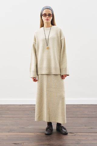 Knit Flared Skirt Beıge
