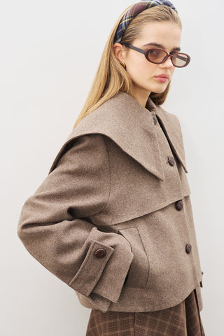 Button-Detail Wool Coat Mınk