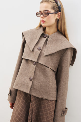 Button-Detail Wool Coat Mınk