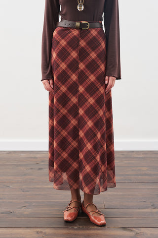 Patterned Tulle Skirt Brown Plaıd