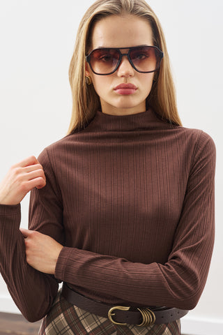 High-Neck Bodysuit Brown