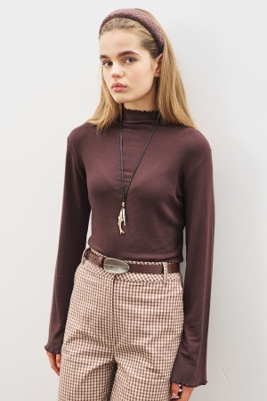 Ribbed Turtleneck Top Dark Brown