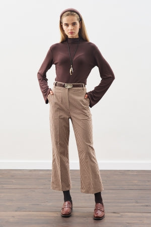Ribbed Turtleneck Top Dark Brown